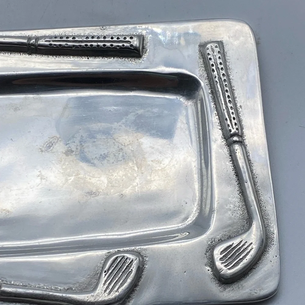 Polished Pewter Rectangular Trinket Dish Golf Theme